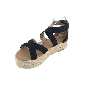 Bonnibel Black Faux Suede Ankle Strap Espadrilles Size 10